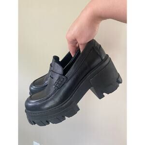 Steve Madden Beth Chunky Heel Platform Leather Loafers- Size 7 (6)Black Women's